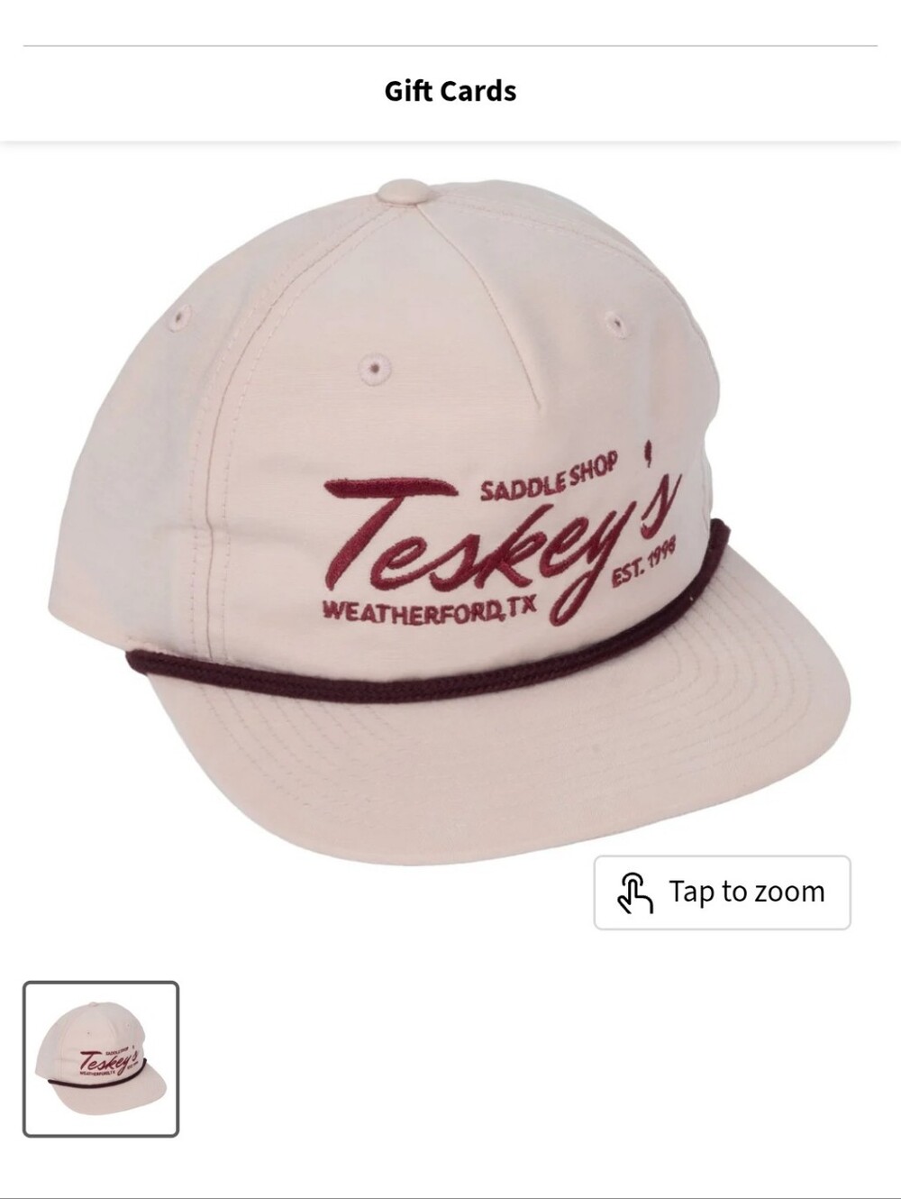 Teskey's Embroidery Rope Cap Pale Peach Maroon Saddle Shop Men's Rope-Trim Cap
